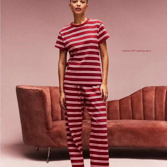 PARKE Women's Red and Pink Striped Short Sleeve Tee Shirt Valentine Collection - Picture 7 of 8